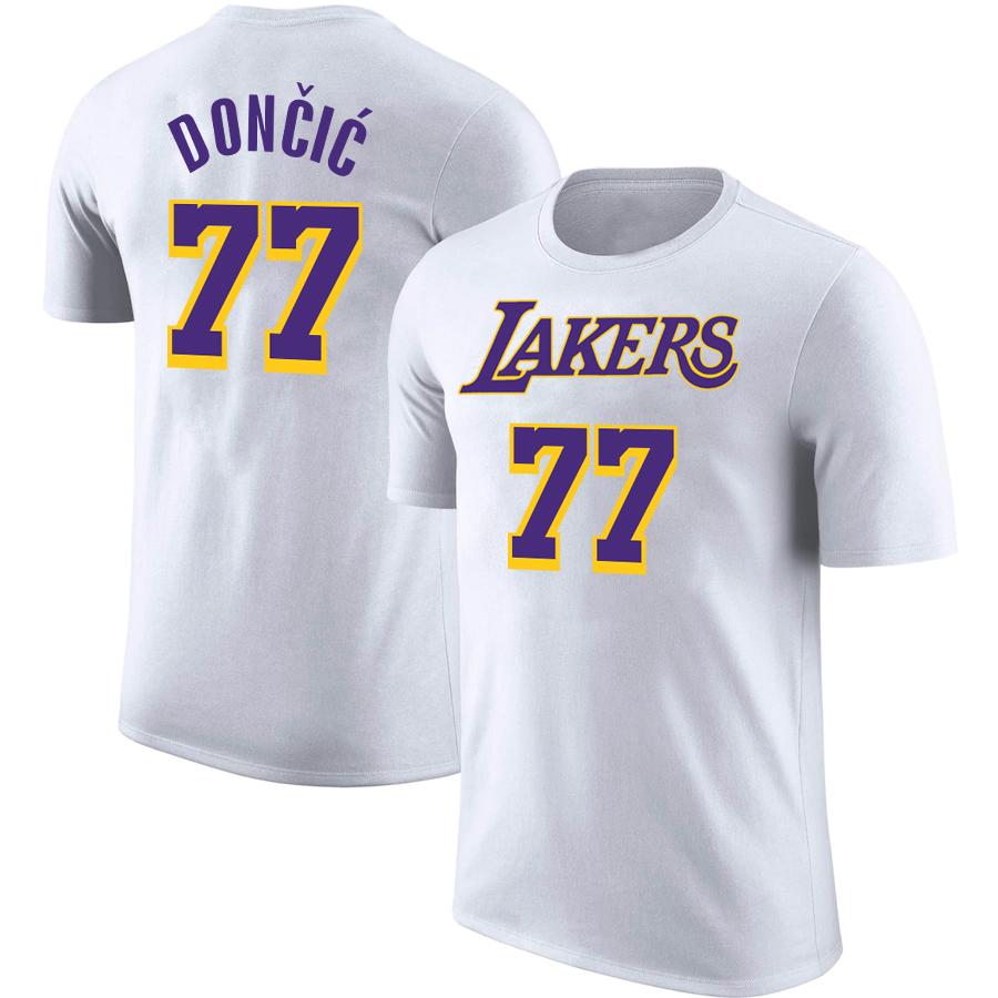Men NBA Los Angeles Lakers #77 Doncic white T shirts 